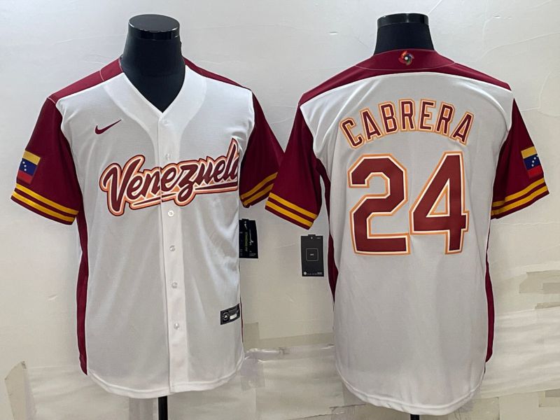 Men 2023 World Cub Venezuela 24 Cabrera White Nike MLB Jersey6